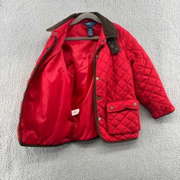Polo Ralph Lauren Girls Red Quilted Barn Jacket Corduroy Collar Size 5 - Picture 7 of 13